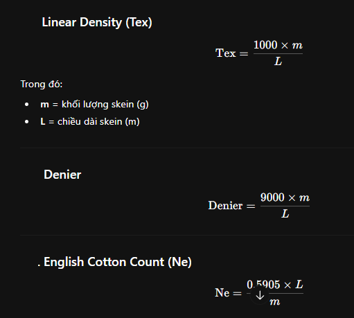 Công thức tính Tex, Dtex, Ne, Denier